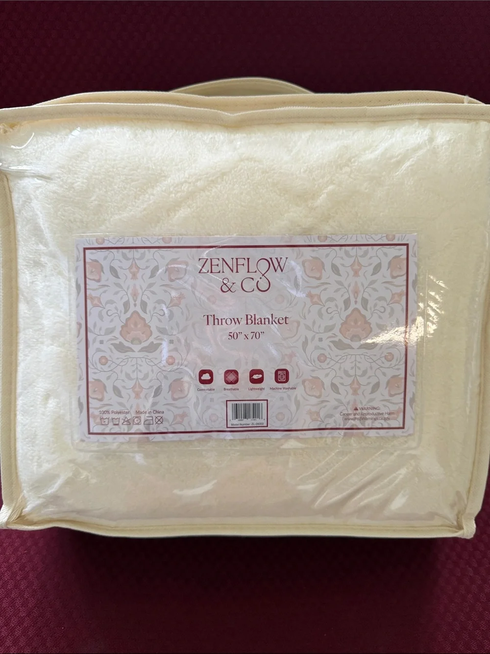 CO Plush Cream Throw Blanket - Soft Luxe Comfort